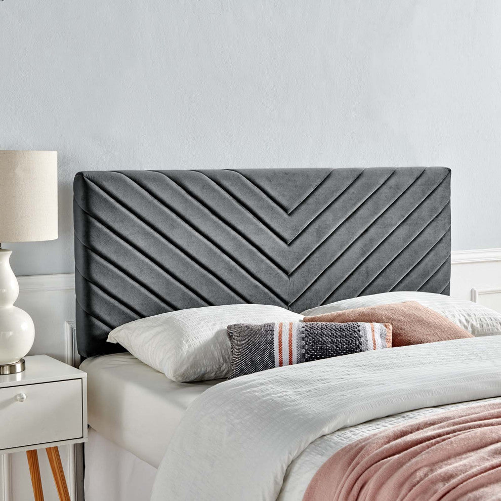 Tufted Headboard, Twin Size, Velvet, Dark Gray, Modern Contemporary