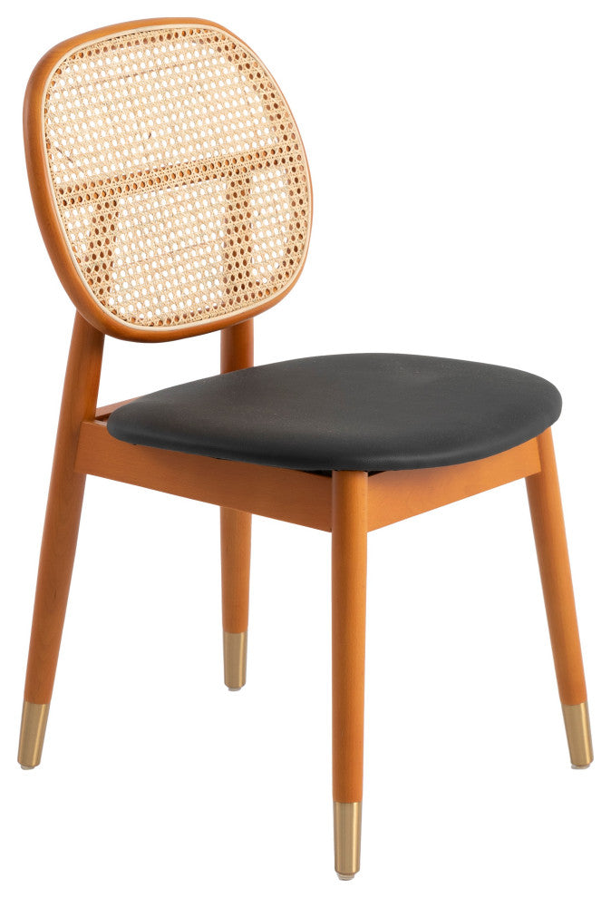 LeisureMod Holbeck Modern Dining Chair with Wood Legs and Wicker Back, Black