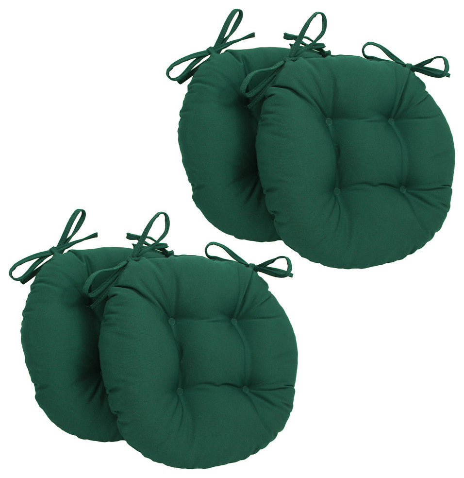 16" Solid Twill Round Tufted Chair Cushions, Set of 4, Green