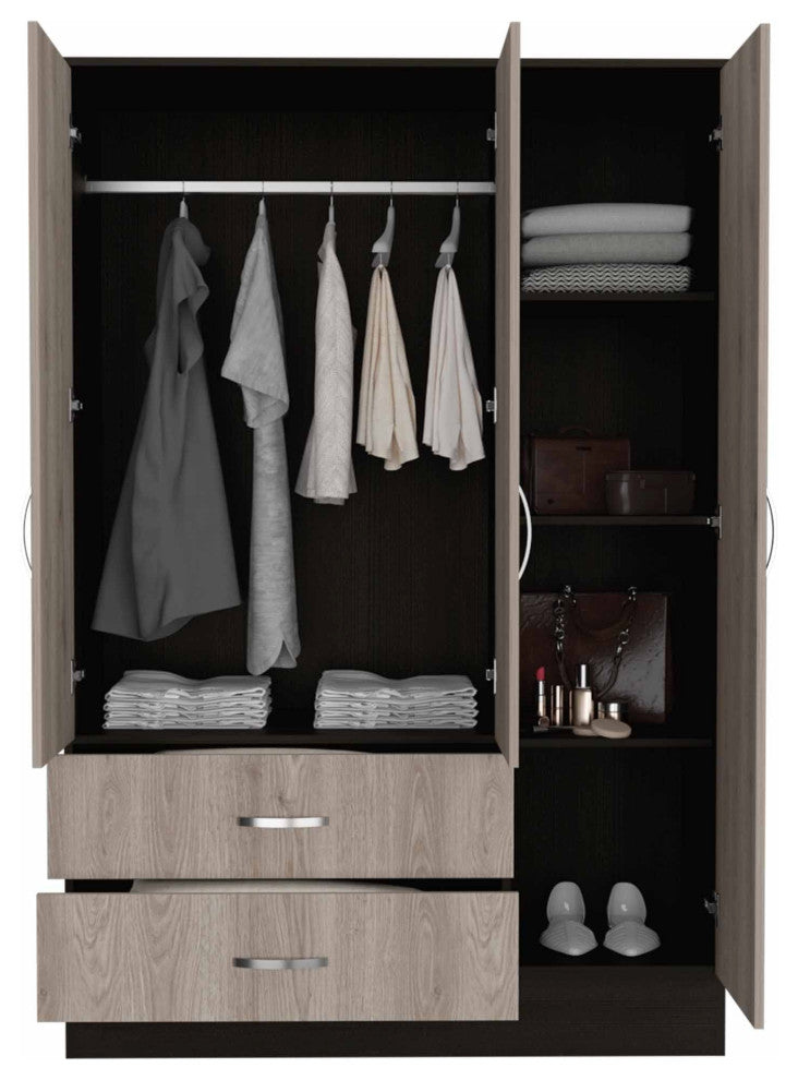 Mirrored Armoire Draggo, Bedroom, Black / Light Gray