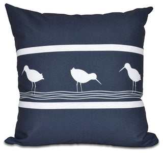 Birdwalk, Animal Print Pillow, Navy Blue, 16"x16"