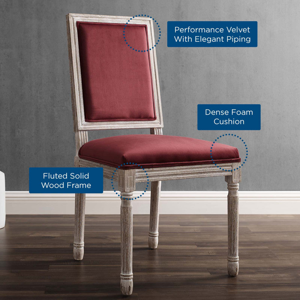 Court French Vintage Performance Velvet Dining Side Chair Natural Maroon