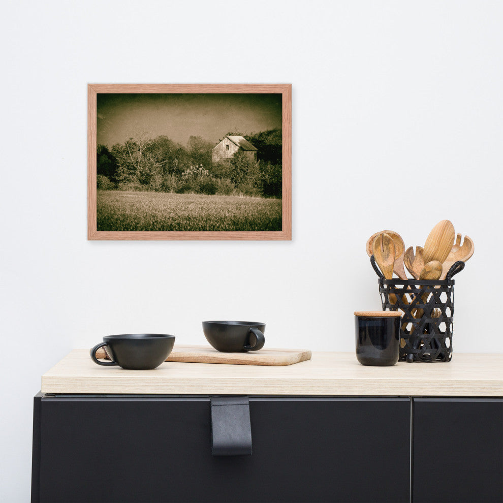Abandoned Barn In The Trees Vintage Framed Photo Paper Wall Art Prints, Red Oak, 12" X 16"