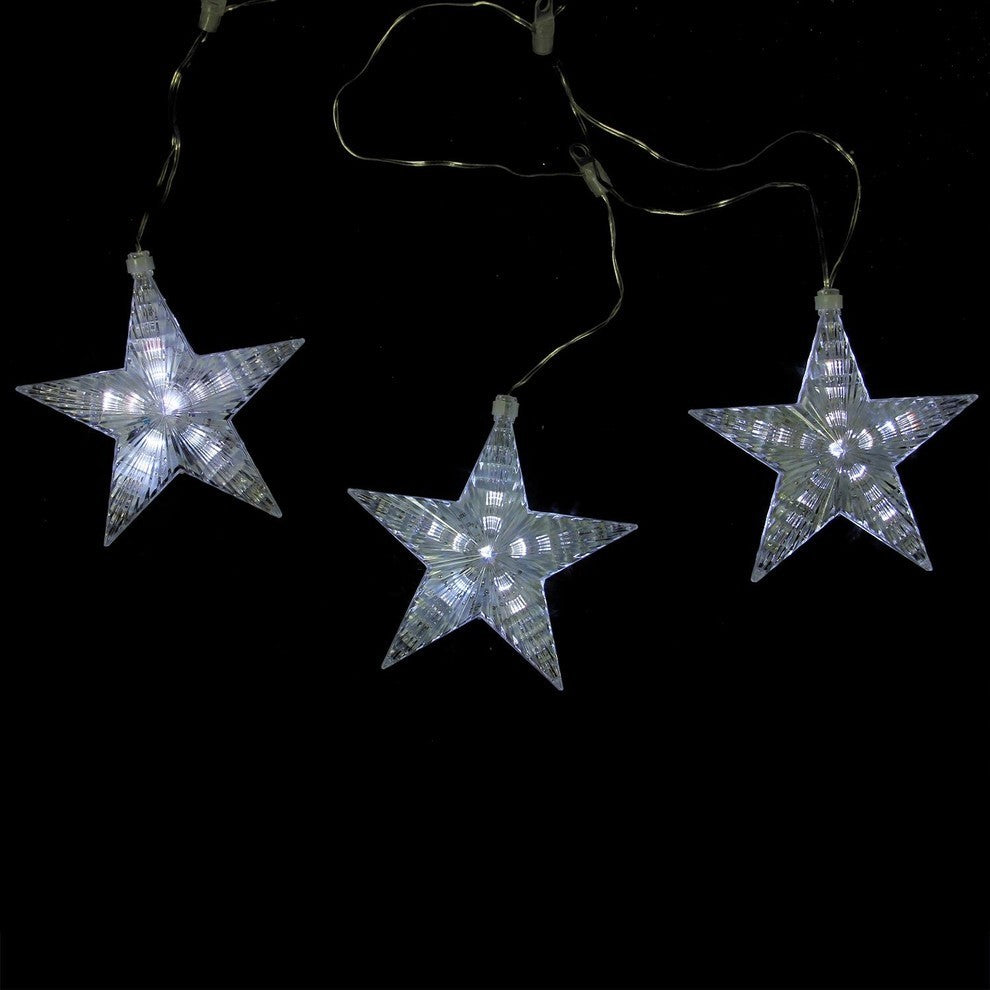 Cascading White Snowfall LED Star Christmas Lights 6.5", Set of 3