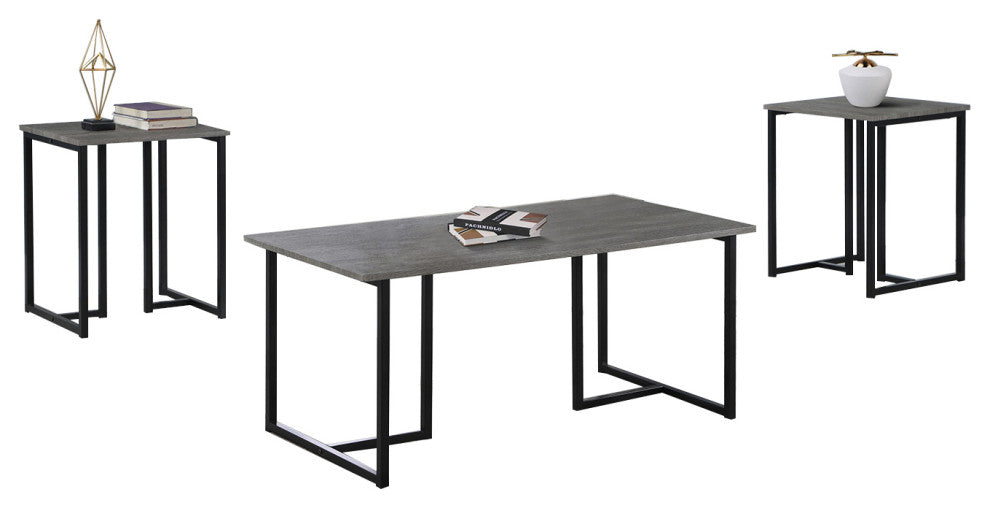 3 Piece Table Set, Weathered Brown and Black