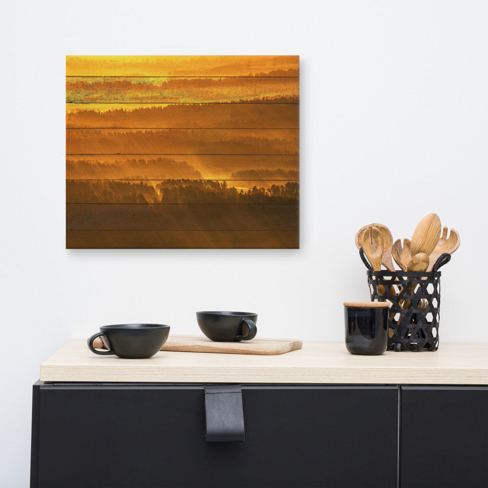 Faux Wood Golden Mist Valley - Hills & Mountain Range Canvas Prints, 16" X 20"