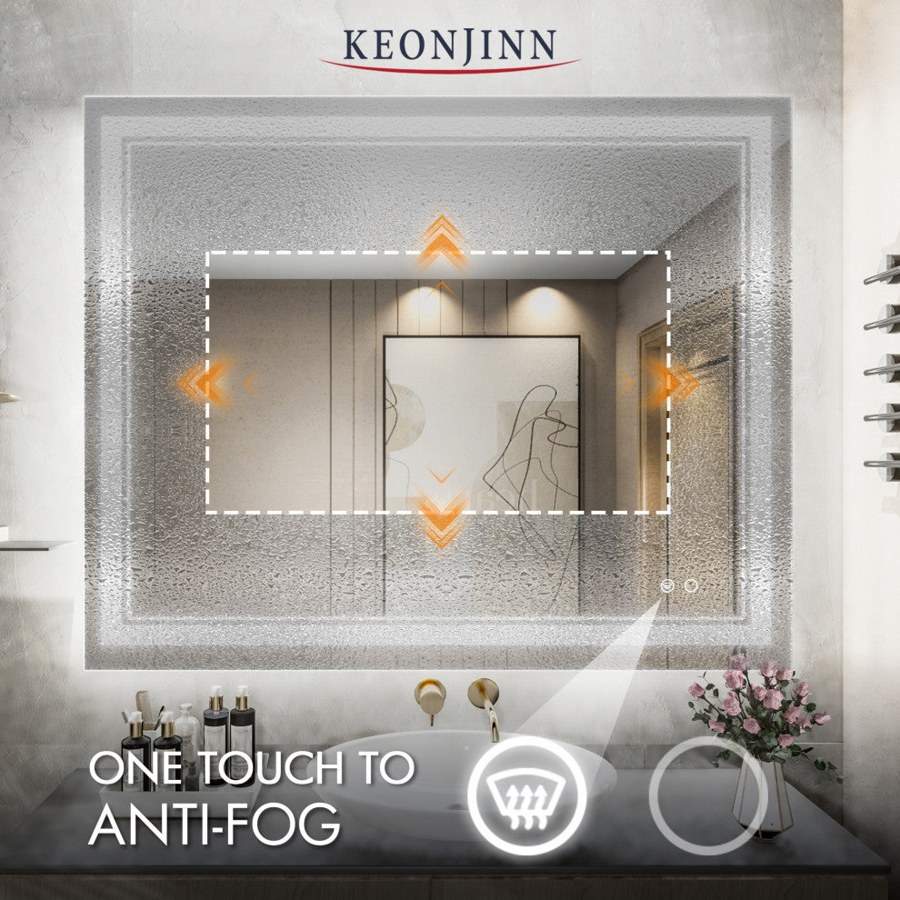 3-Colors LED Bathroom Mirror, Anti-Fog Memory Dimmable, Sliver, 40x32