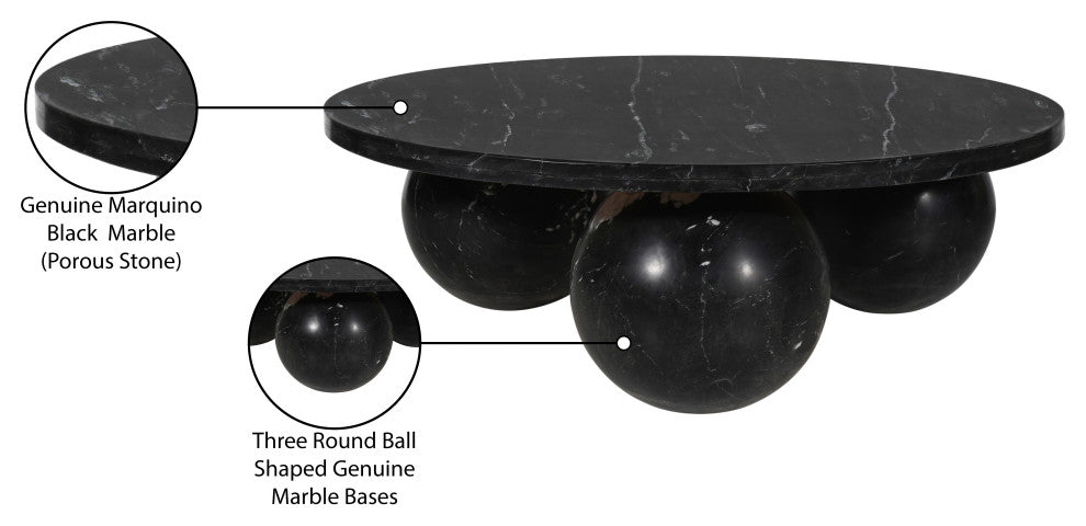 Spherical Coffee Table, Black, Genuine Marble
