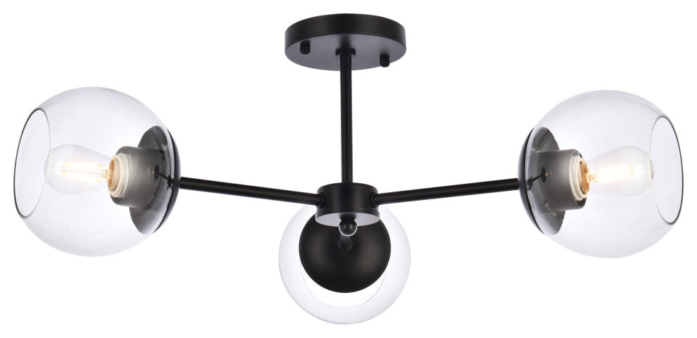 Brooke 26" Flush Mount, Black With Clear Shade