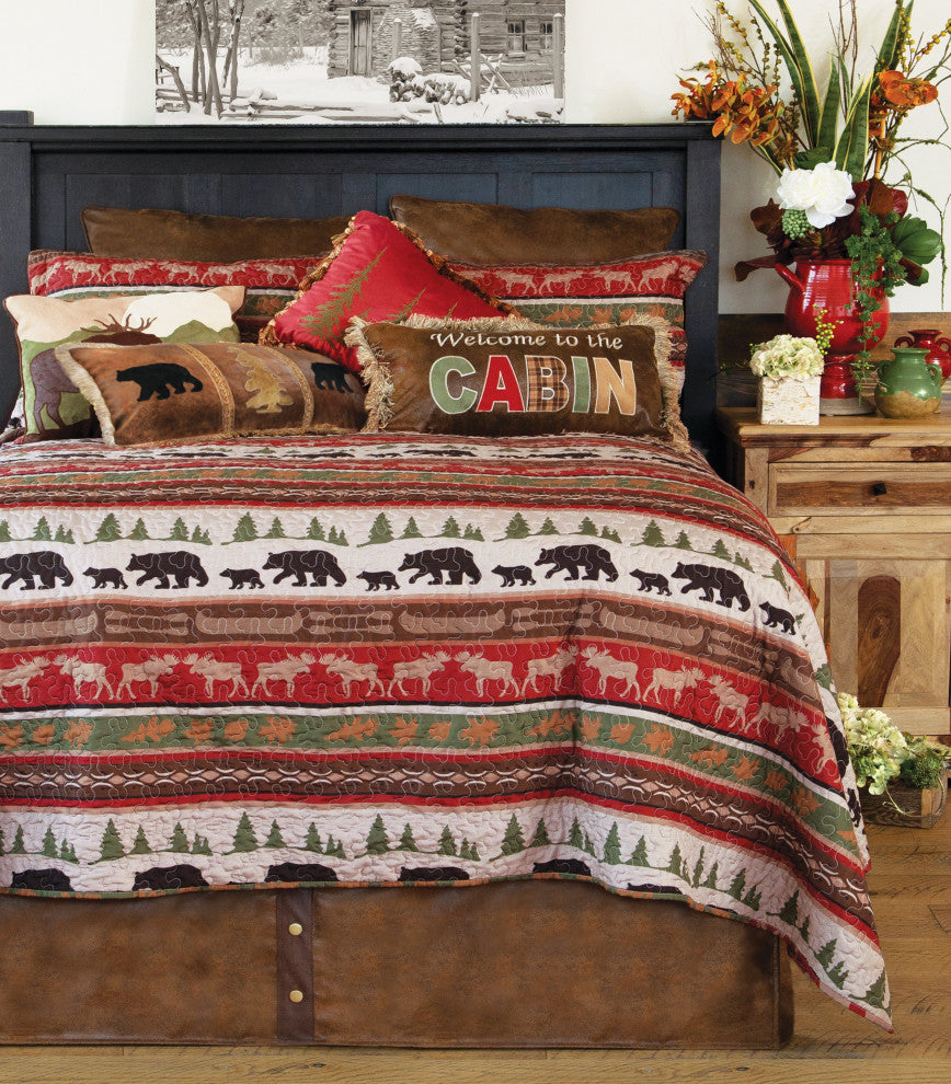 Cabin and Lodge Stripe Rustic Quilt Set, King