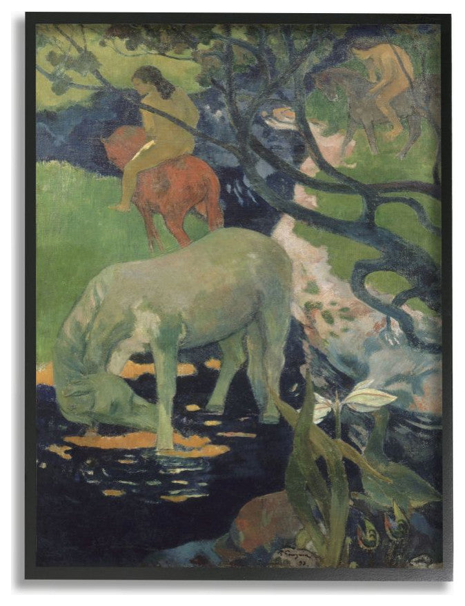 Horses Bathing Native Figures Classic Painting, 24"x30"