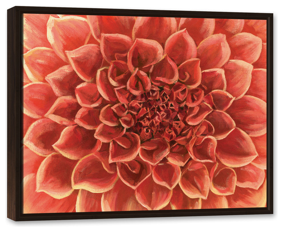 Red Gardenia Close Up Flower 24x30 Walnut Floating Framed Canvas