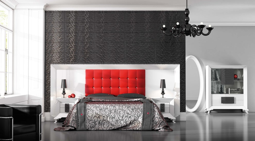 Md Karen 26 Special Headboard Bedroom Set, Glossy White, Queen