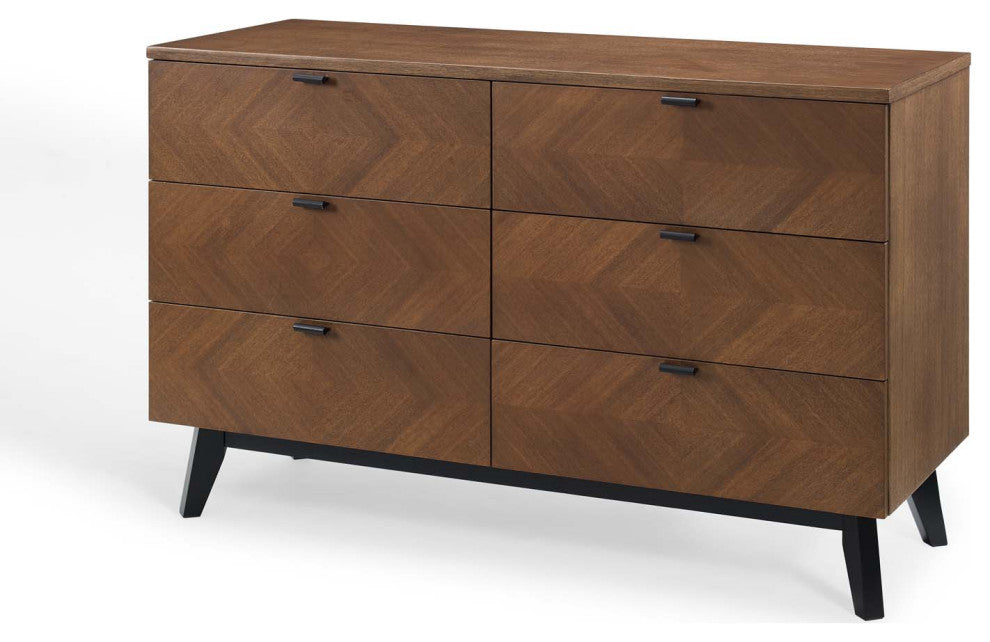 Dresser Drawer Chest Stand, Wood, Brown Walnut, Modern Mid-Century Living Room