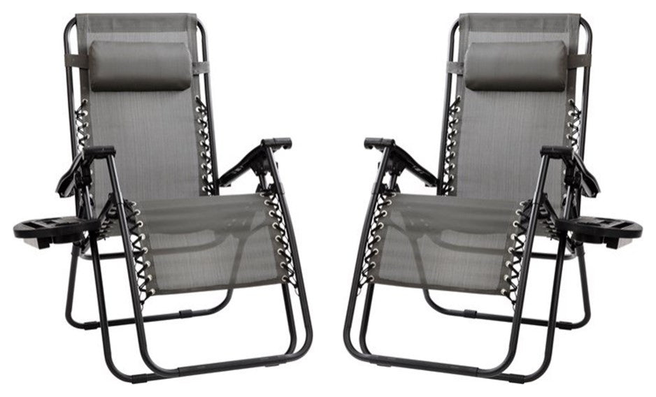 Adjustable Folding Mesh Zero Gravity Reclining Lounge Chair, Set of 2, Gray