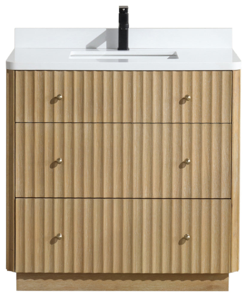 La Jolla Bathroom Vanity, Washed Oak, 36", Single Sink, Freestanding
