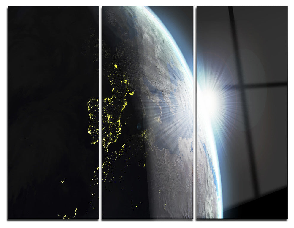 "Earth View With Day and Night Effect" Metal Wall Art, 3 Panels, 36"x28"