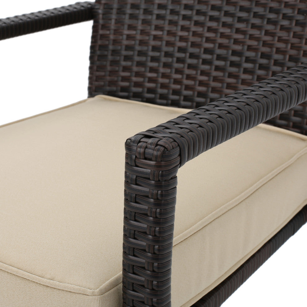 GDF Studio 4-Piece Tahiti Outdoor Wicker Chat, Dark Cream Water Resista Set