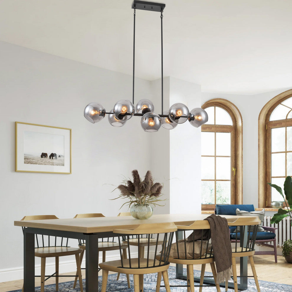 Mid Century Modern 8-Light Grey Glass Globe Sputnik Chandelier Lighting