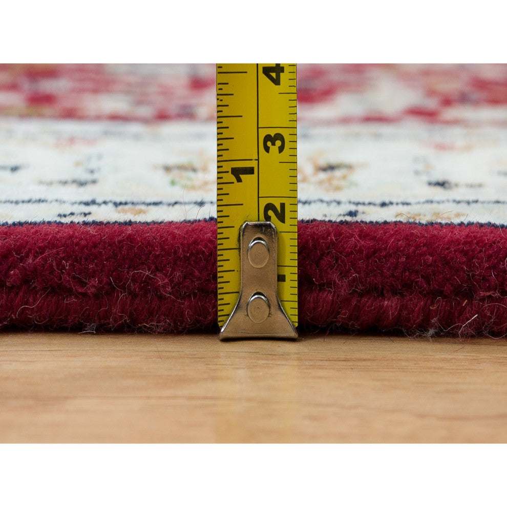 Red, Hand Knotted, Nain Design, 250 KPSI Organic Wool Runner Rug, 2'9"x8'2"