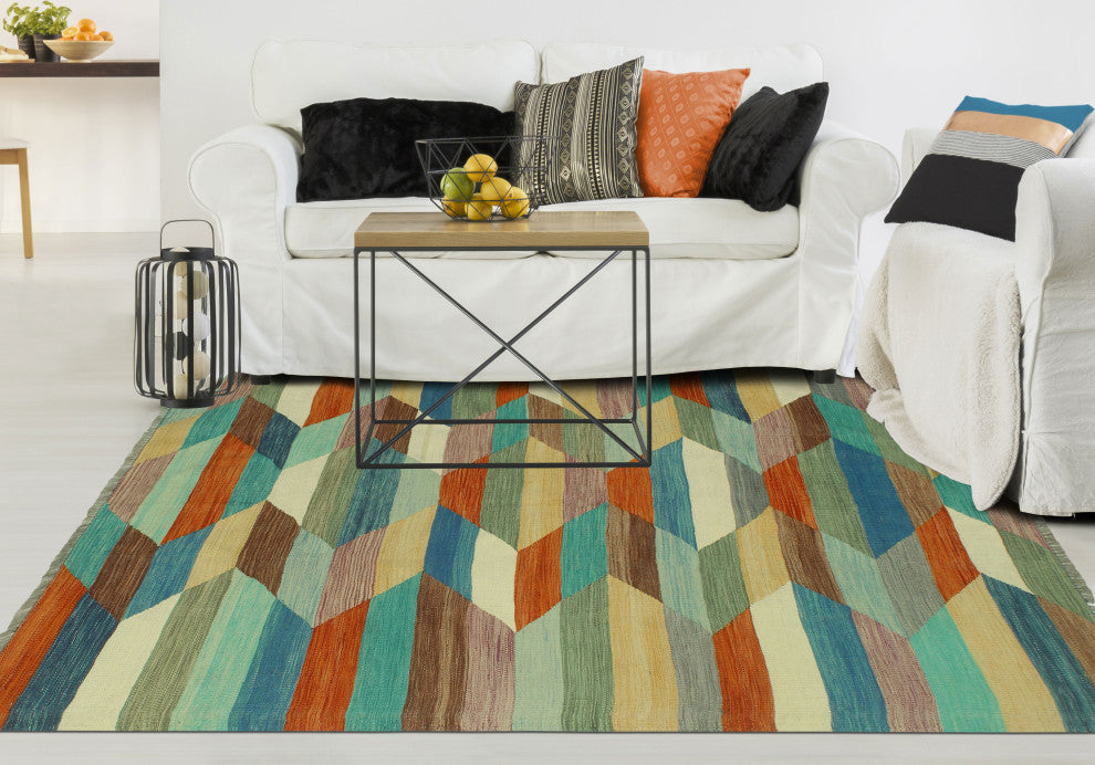 Winchester Kilim Shehzad Blue/Rust Rug, 4'8x6'8