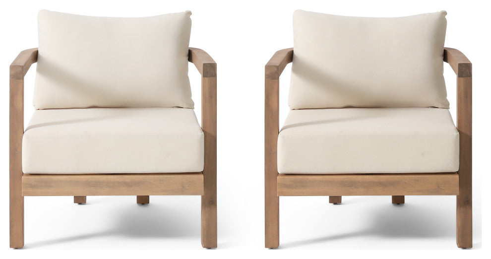 Aston Outdoor Acacia Wood Club Chairs With Cushions, Set of 2