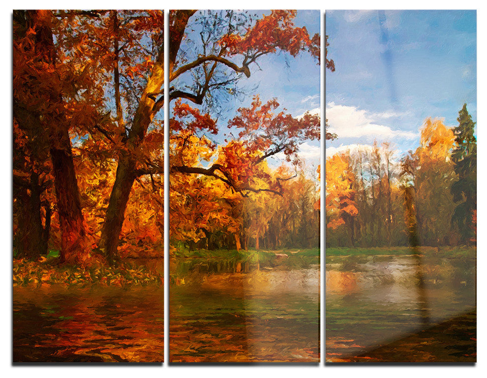 "Quiet and Silent Autumn" Glossy Metal Wall Art, 3 Panels, 36"x28"