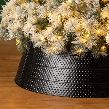 40.5"D Hammered Metal Christmas Tree Collar, Black