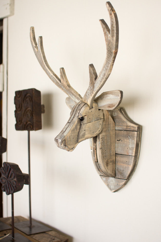 RECYCLED WOODEN DEER HEAD WALL HANGING