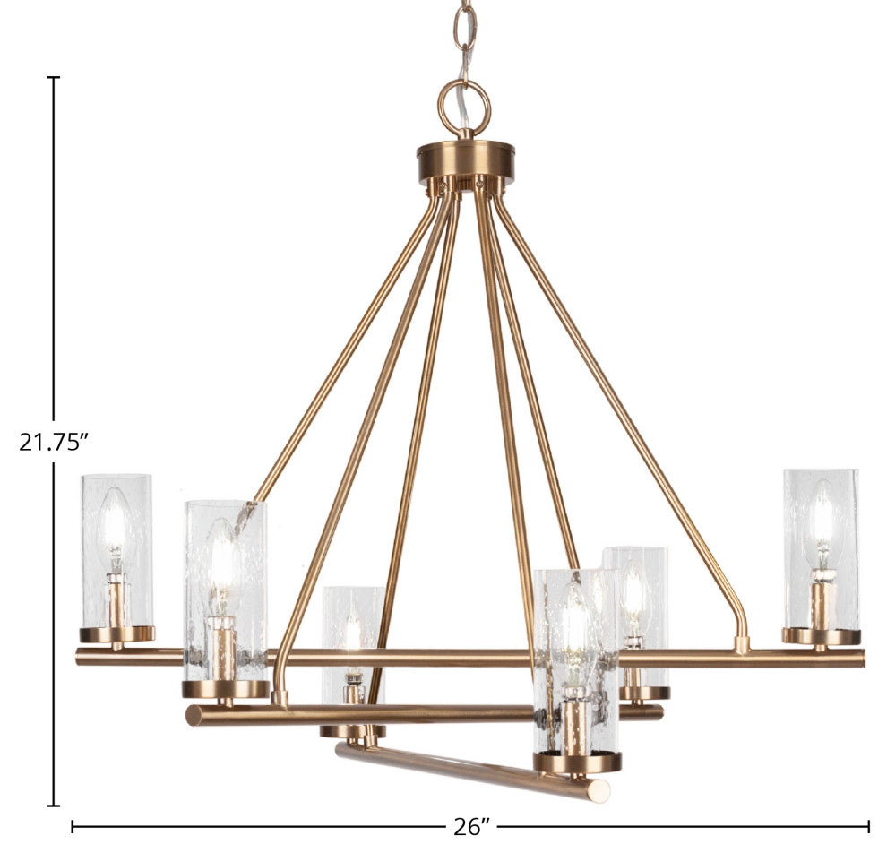 Trinity 6 Light Chandelier Shown, New Age Brass Finish, 2.5" Clear Bubble