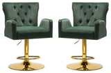 Velvet Bar Stools Chairs With Adjustable Height set of 2, Green