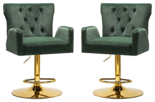 Velvet Bar Stools Chairs With Adjustable Height set of 2, Green