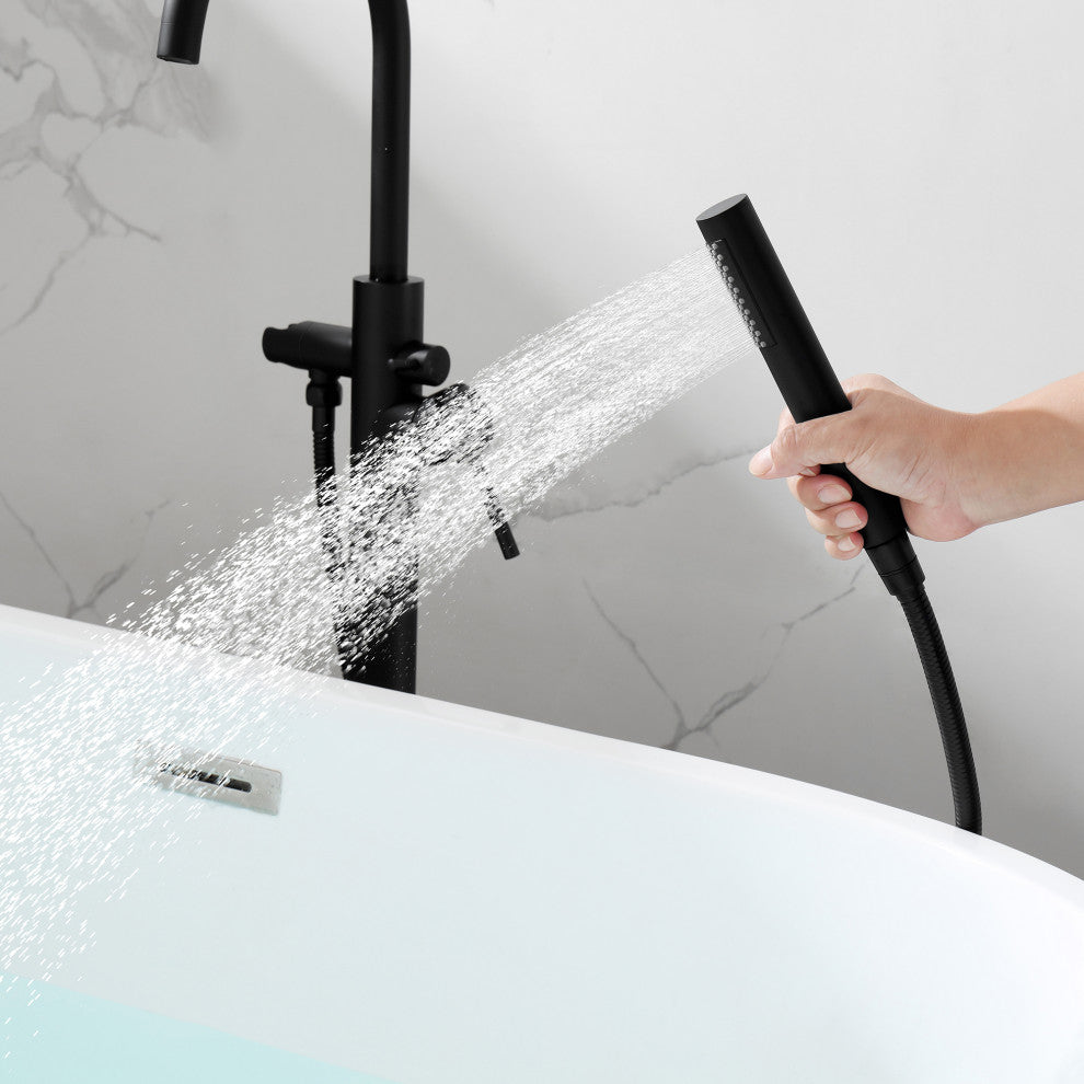 Freestanding Bathtub Faucet Filler, Polished Chrome, Floor Mount, Black