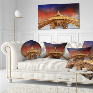 Beautiful View of Paris Paris Eiffel Towerunder Red Sky Pillow, 12"x20"