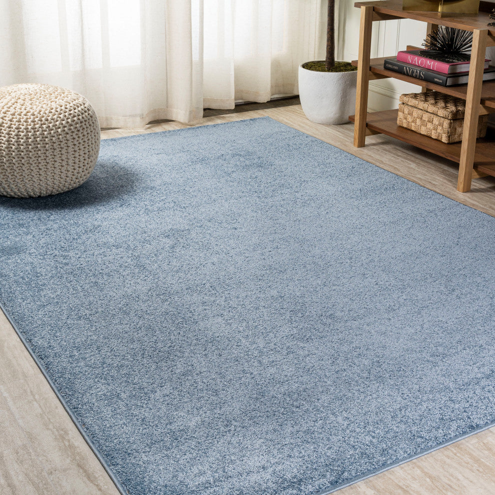 Haze Solid Low-Pile Runner Rug, Blue, 9 X 12