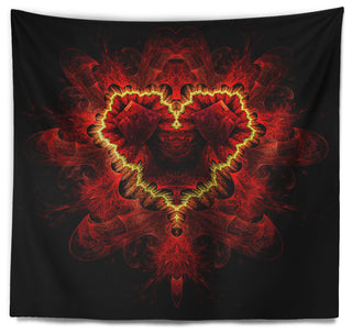 Fractal Red Heart Texture Abstract Wall Tapestry, 80"x68"