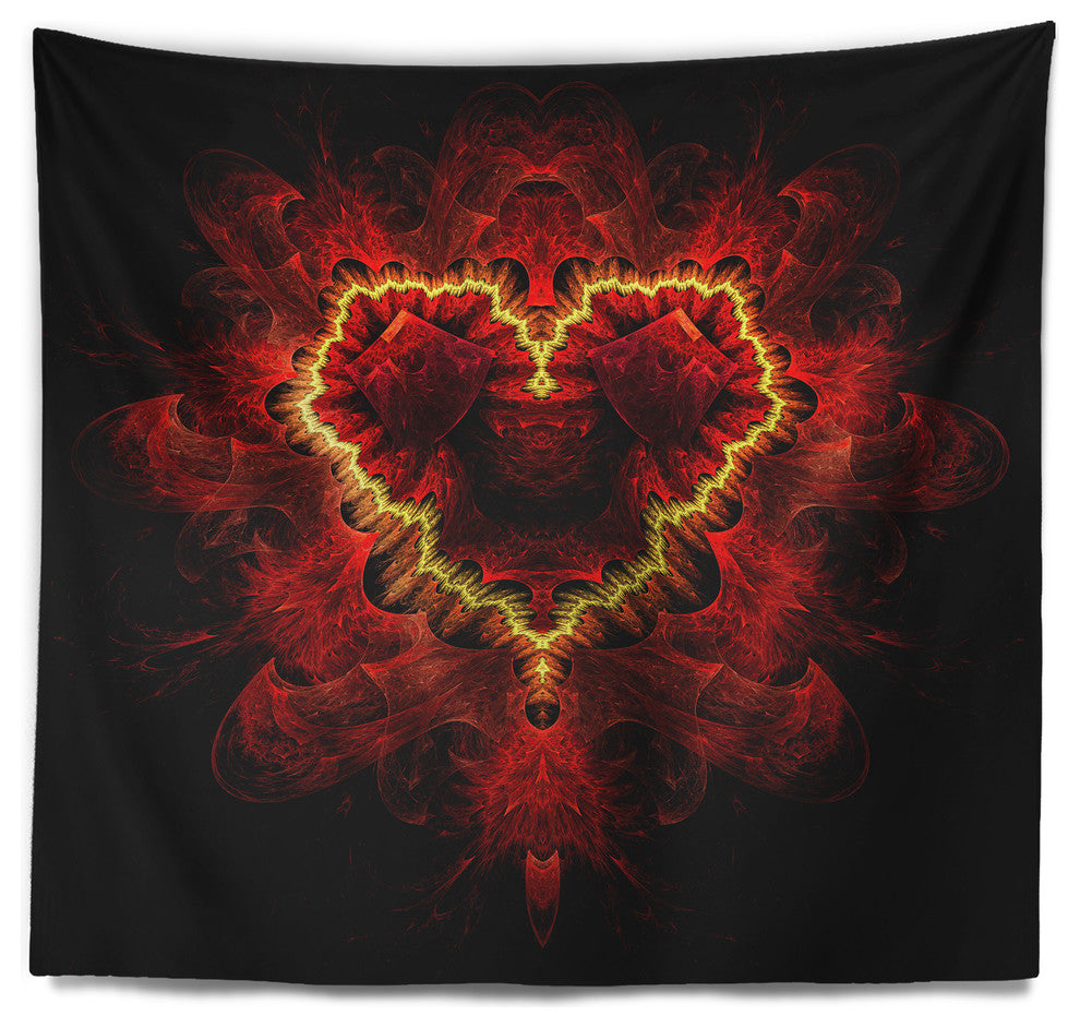 Fractal Red Heart Texture Abstract Wall Tapestry, 80"x68"