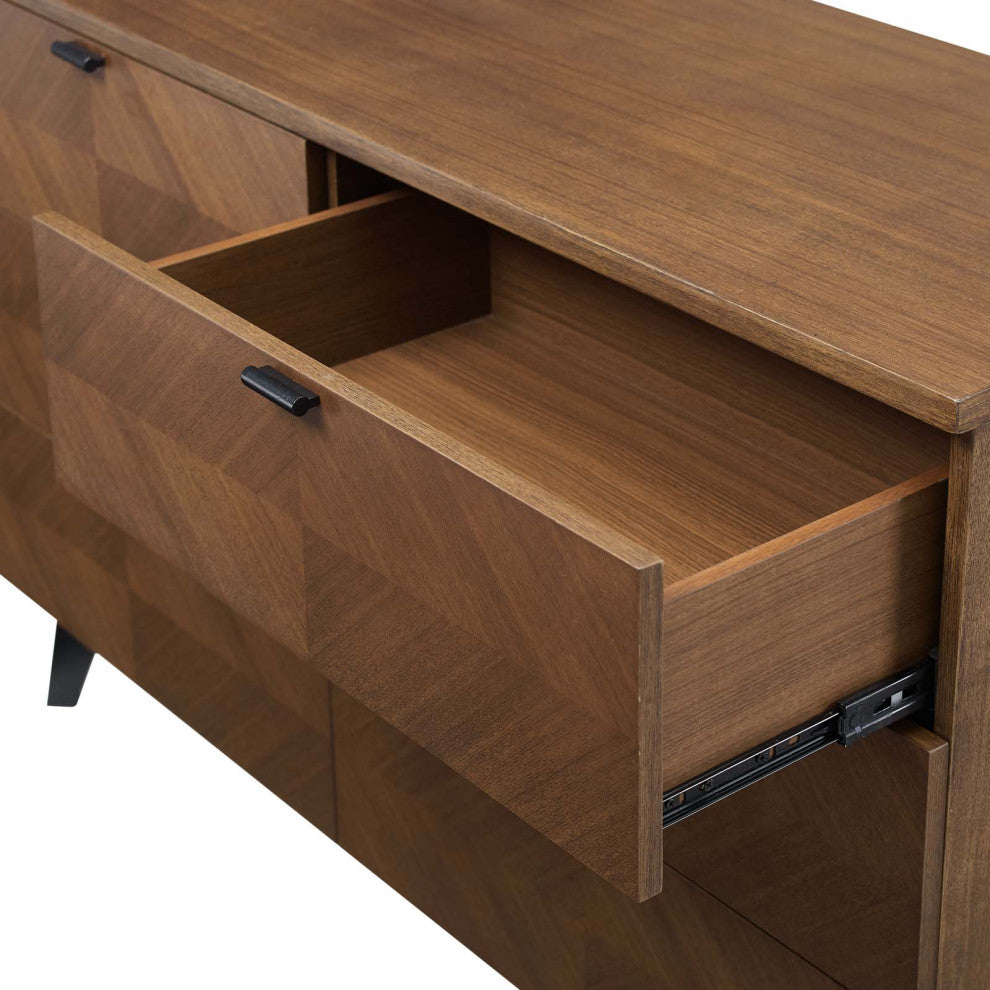 Dresser Drawer Chest Stand, Wood, Brown Walnut, Modern Mid-Century Living Room