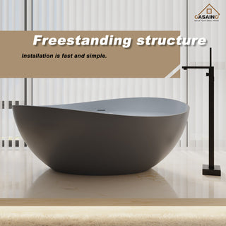 63in Solid Surface Freestanding Bathtub in Matte White, Matte Grey