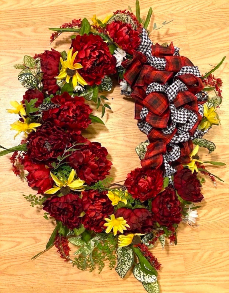 Fall Wreath All season Oval Yellow Red Peony White Outdoor Silk Floral 28x24