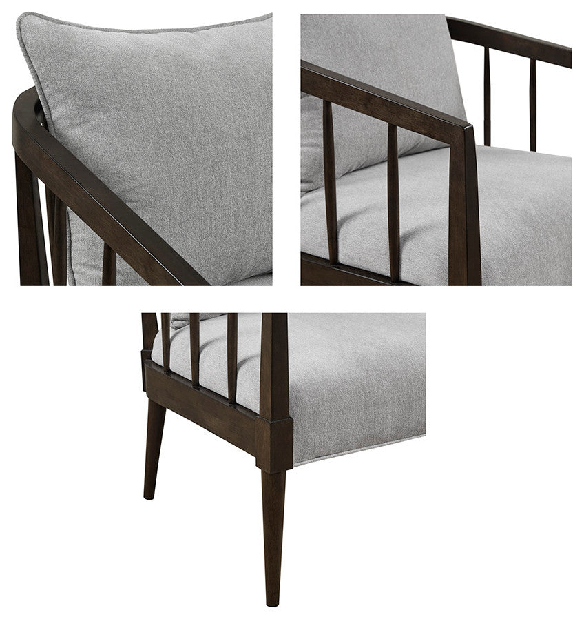 Madison Park Josefine Spindle Accent Armchair with Removable Back Pillow, Grey