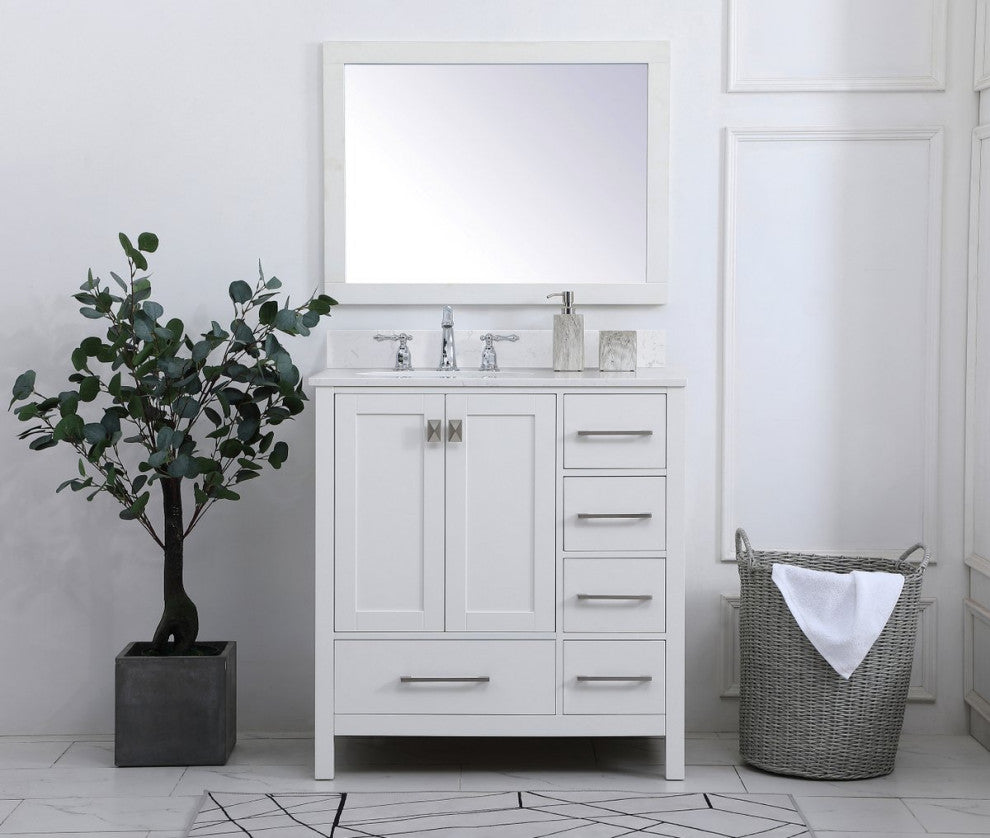 Iris 32" Single Bathroom Vanity, White With Backsplash