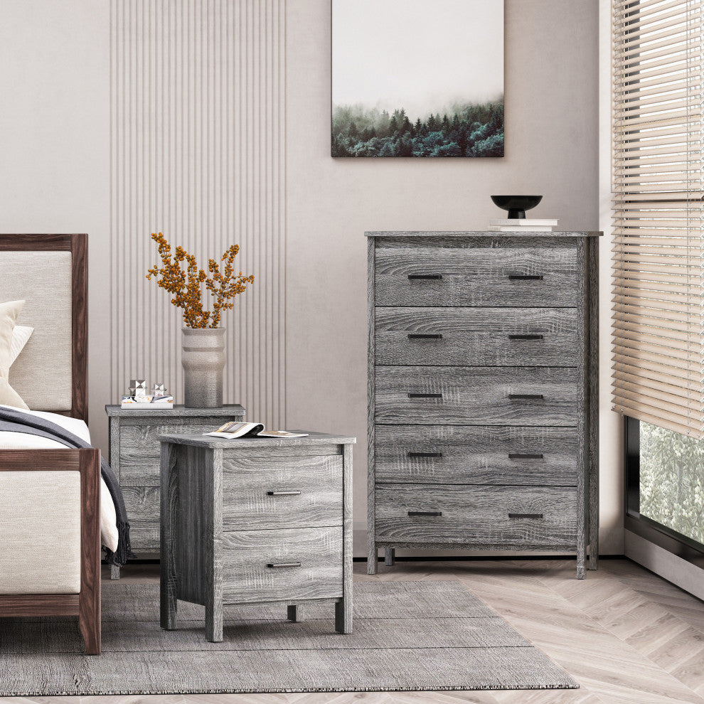 Titeca Contemporary 3 Piece Dresser and Nightstand Set, Sonoma Gray Oak