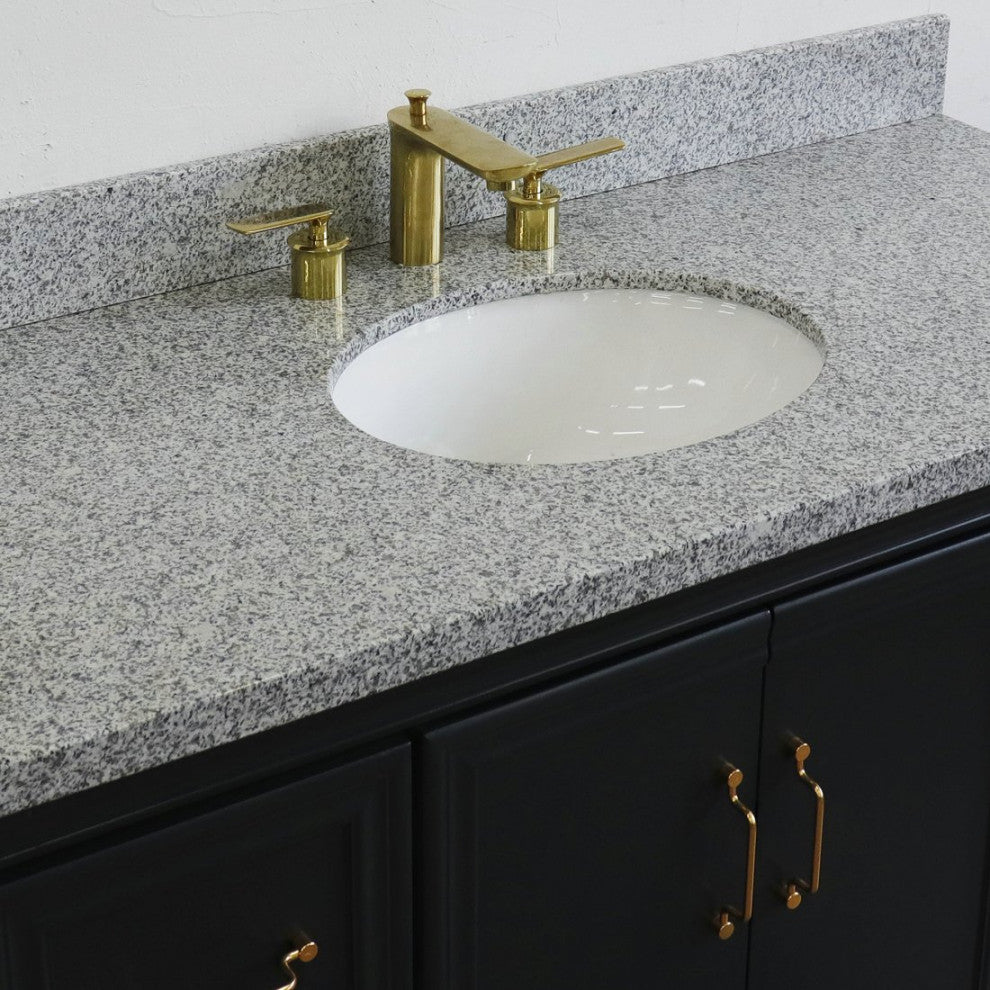 49" Single Sink Vanity, Dark Gray Finish With Gray Granite and Oval Sink