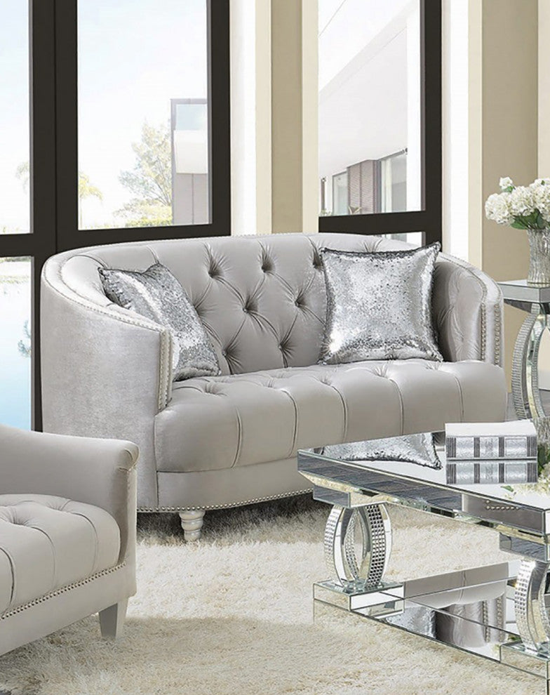 Sloped Arm Tufted Loveseat, Gray