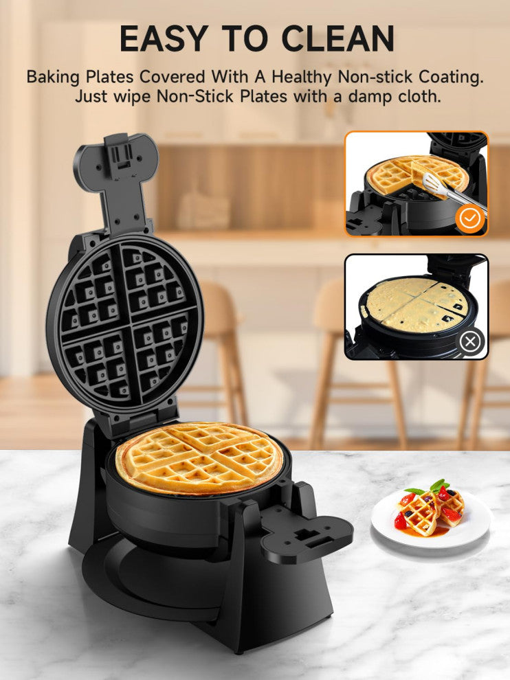 Waffle Maker, 1400W Double Belgian Waffle Iron 180Â° Flip, 8 Slices, Rotating.