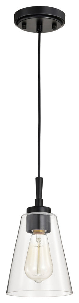 Briarwood 1-Light Matte Black Modern Pendant With Clear Cone Glass Shade