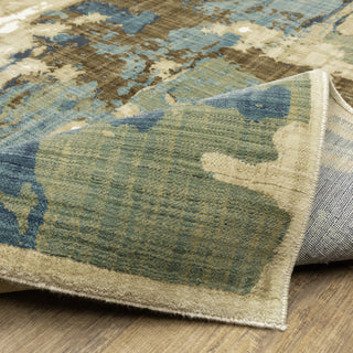 Ronan Abstract Beige/ Multi Hi-low Pile Fringed Edge Area Rug 3'3" x 5'