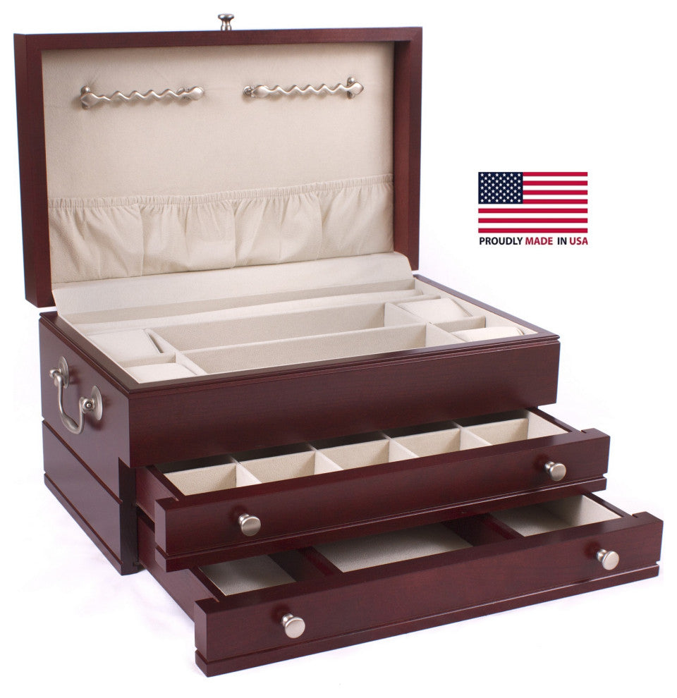 First Lady Jewel Chest, Solid American Cherry Hardwood, Rich Mahogany