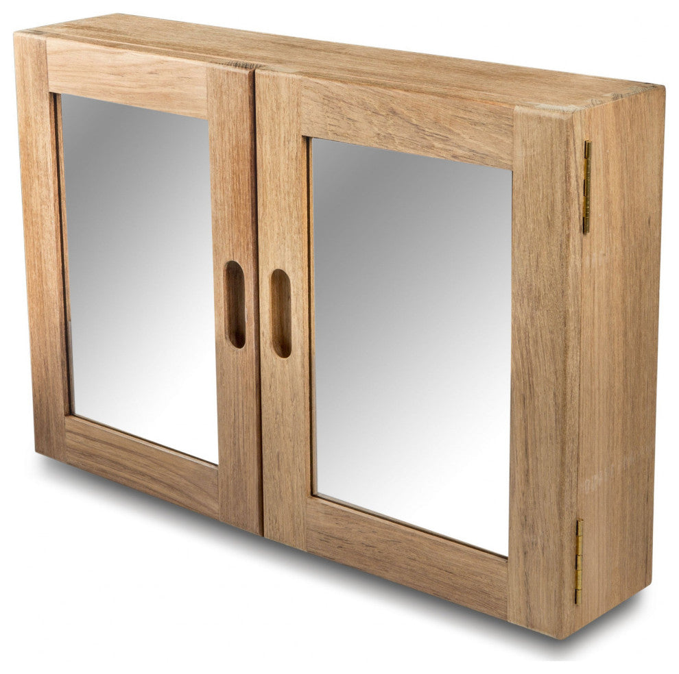 Traditional Solid Teak Double Door Mirrored Medicine Cabinet